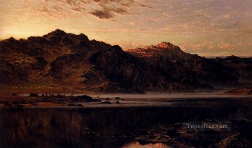 ブルック川の流れ Painting - 夕暮れの西が風景を照らすとき ベンジャミン・ウィリアムズ リーダー川